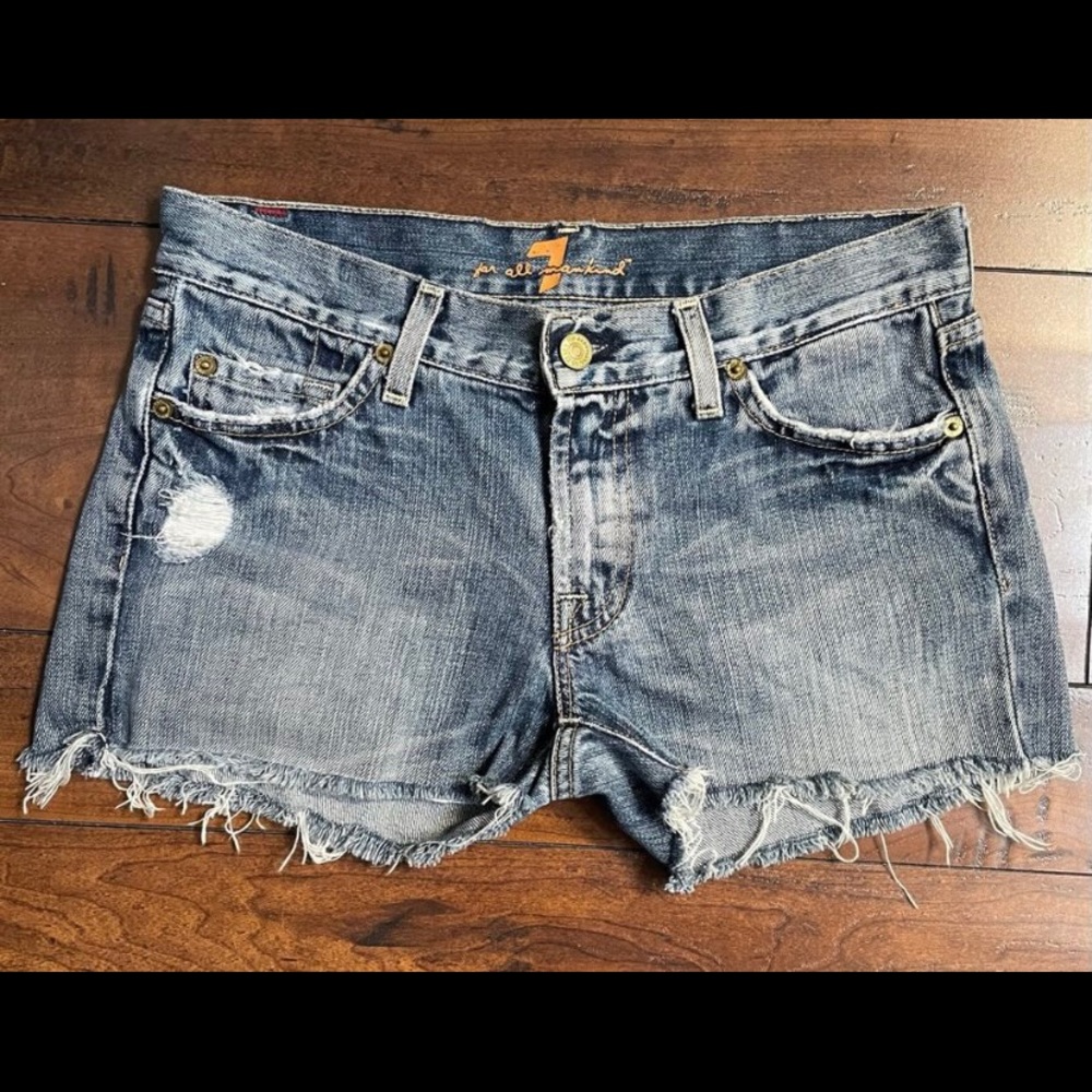 7 for All Mankind Distressed Denim Cut-off Shorts